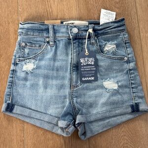 Garage Light Blue Distressed Roll-Hem Denim Shorts NWT